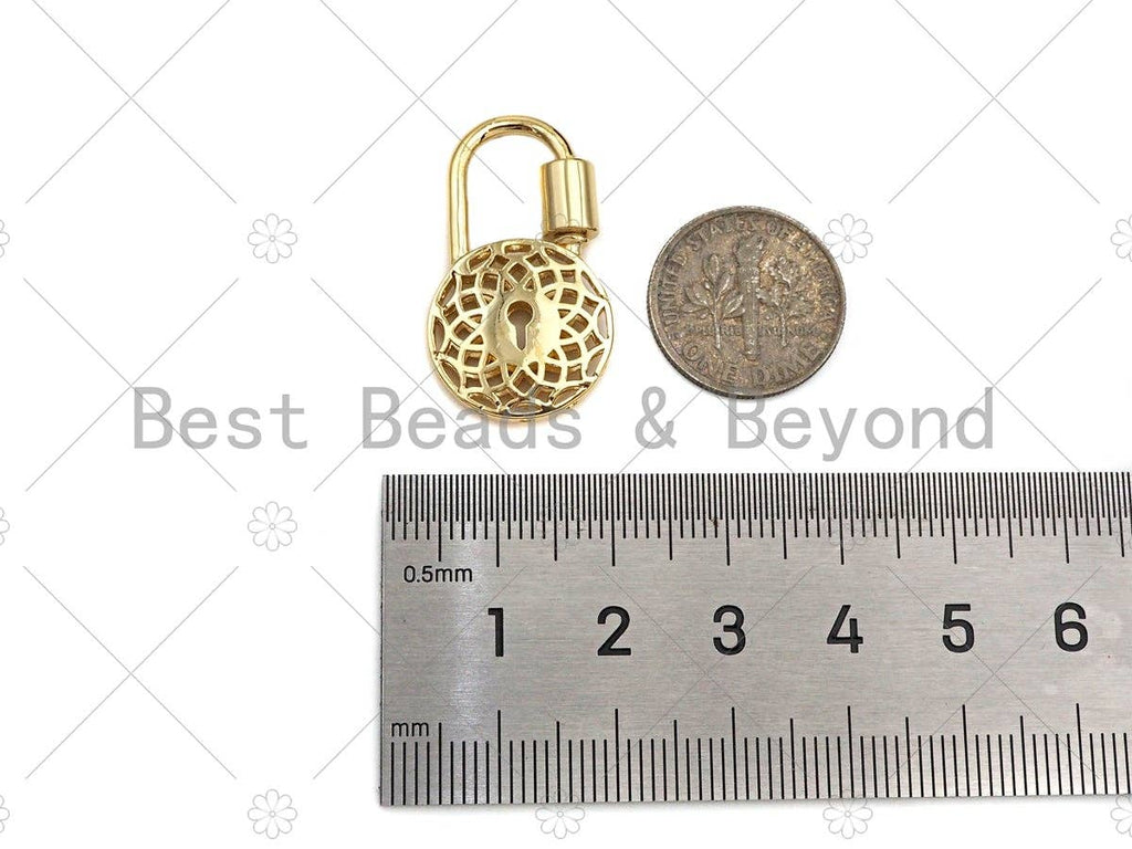 18K Gold Filigree Style Round Lock Clasp, Gold Fancy Lock, Chain Clasp, Screw Lock,16x28mm,sku#K143