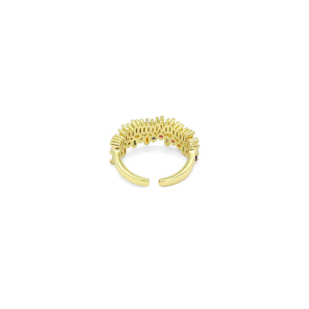 Double Line Baguette CZ Gold Adjustable Ring, Sku#LX501