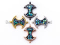 CZ Micro Pave Abalone Double Fan Connector, Cubic Zirconia Space Connector, 14x20mm, 1pc,SKU#E331