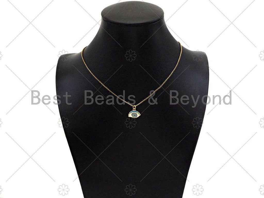 18K Dainty Gold White Enamel Evil Eye Shape Pendant, Gold Blue Evil Eye Enamel Findings, 13x11mm,Sku#L541