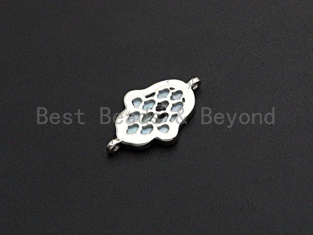 CZ Micro Pave Abalone Shell Hamsa Hand Connector, Cubic Zirconia Space Connector, Abalone Stone Charm, 14x23mm,SKU#Z936