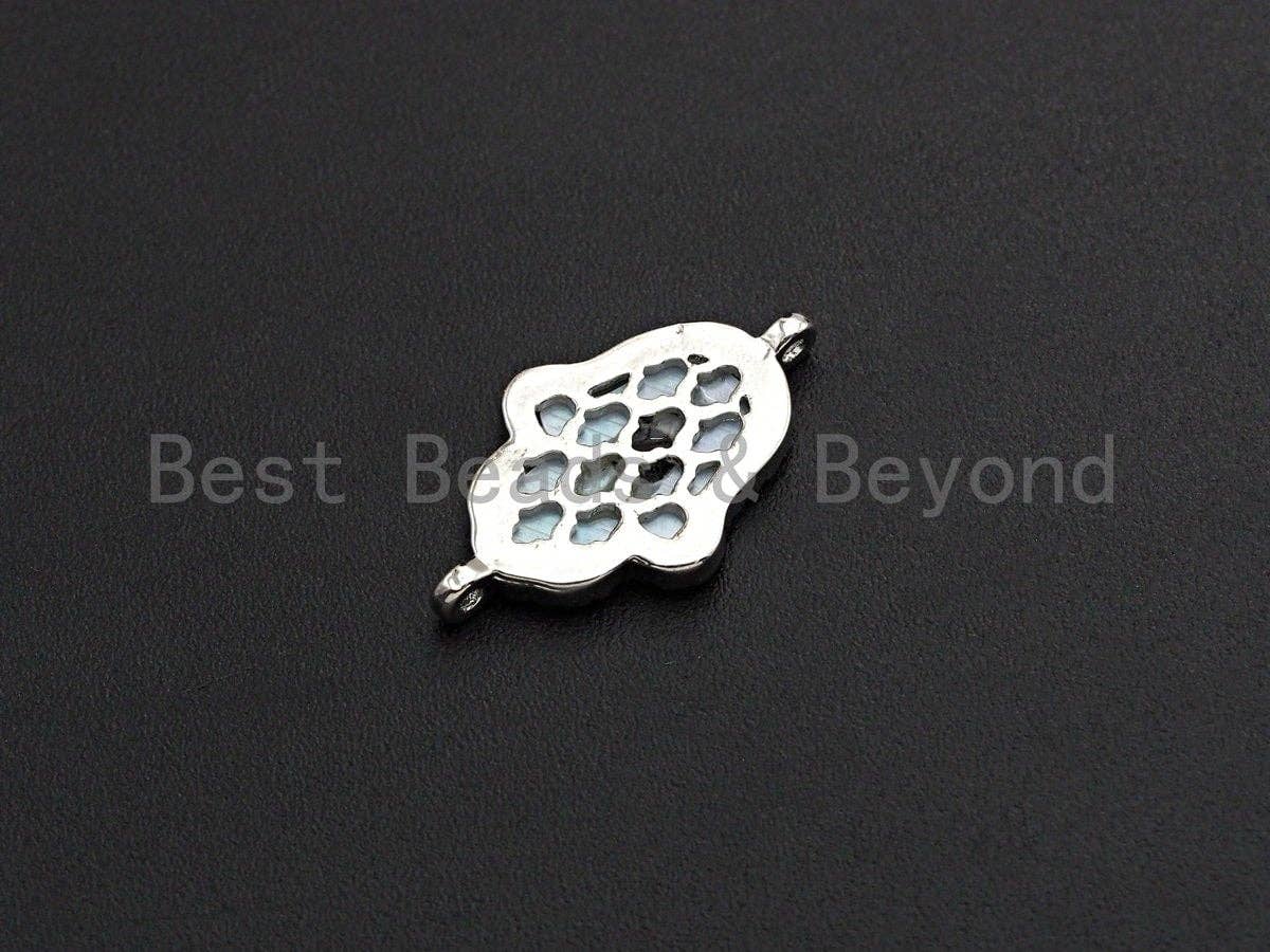 CZ Micro Pave Abalone Shell Hamsa Hand Connector, Cubic Zirconia Space Connector, Abalone Stone Charm, 14x23mm,SKU#Z936