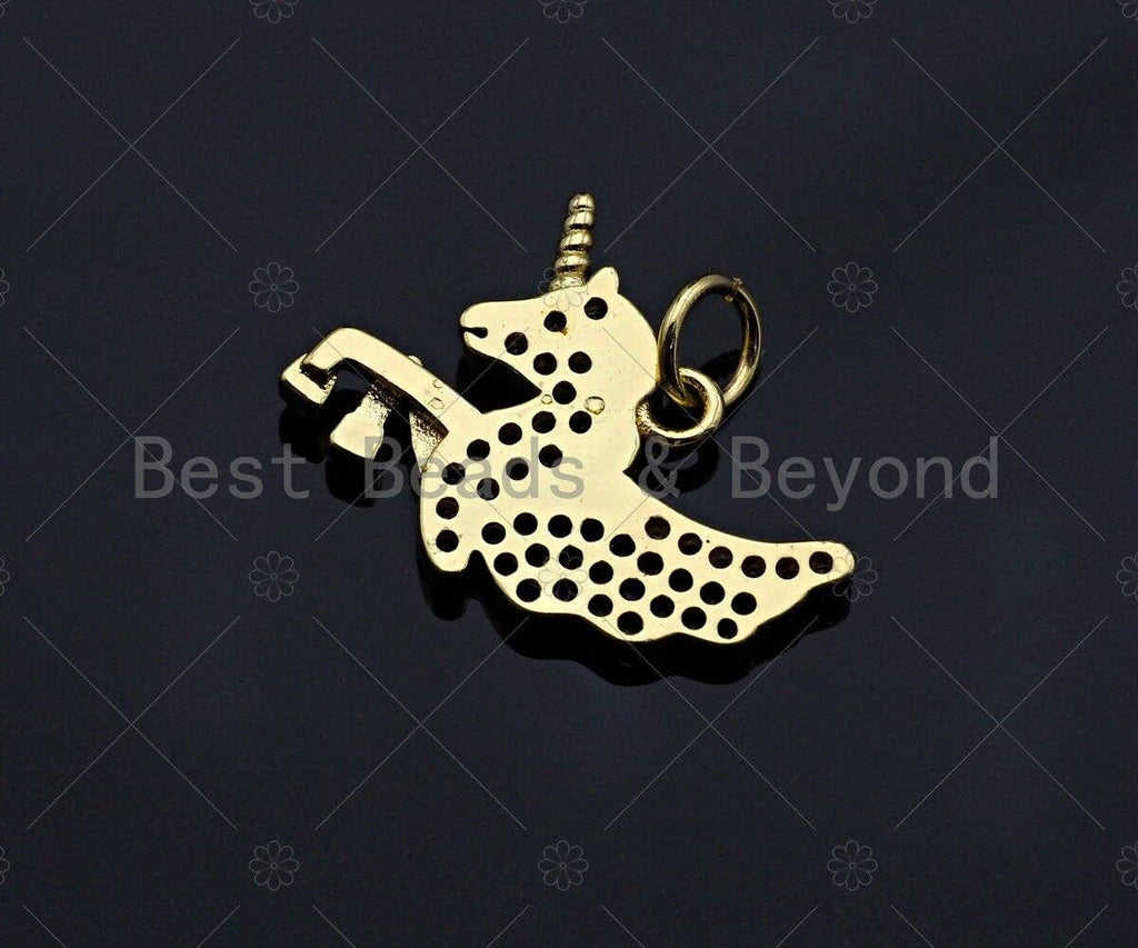 Cobalt CZ Micro Pave Unicorn Pendant/Charm, Legendary creature Charm Pendant, Silver/Gold/Rose Gold Tone, 16x21mm, Sku#Y285