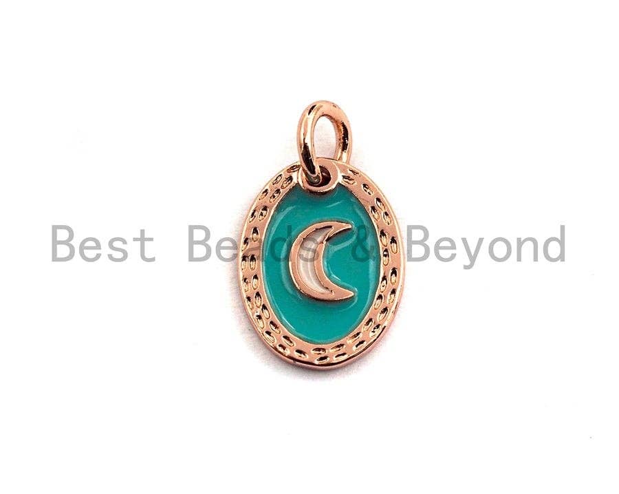 NEW DESIGN Pave CZ Enamel Moon Charms Pendant, Green Enamel,Enamel Oval Pendant, Oil Drop jewelry Findings, 9x12mm,sku#Z393