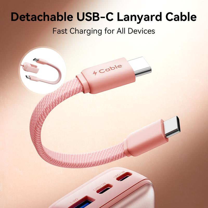 INIU Zapmini 45W PD 10000Mah Power Bank, Ultra Small Pocket Size Powerbank, Carry P50-E1 Travel Essentials Portable Charger, Detachable Lanyard USB C Cable Fast Charge Phone Battery Pack for Iphone 17 16 15 Series Ipad Airpods Samsung Switch Perfect Gift