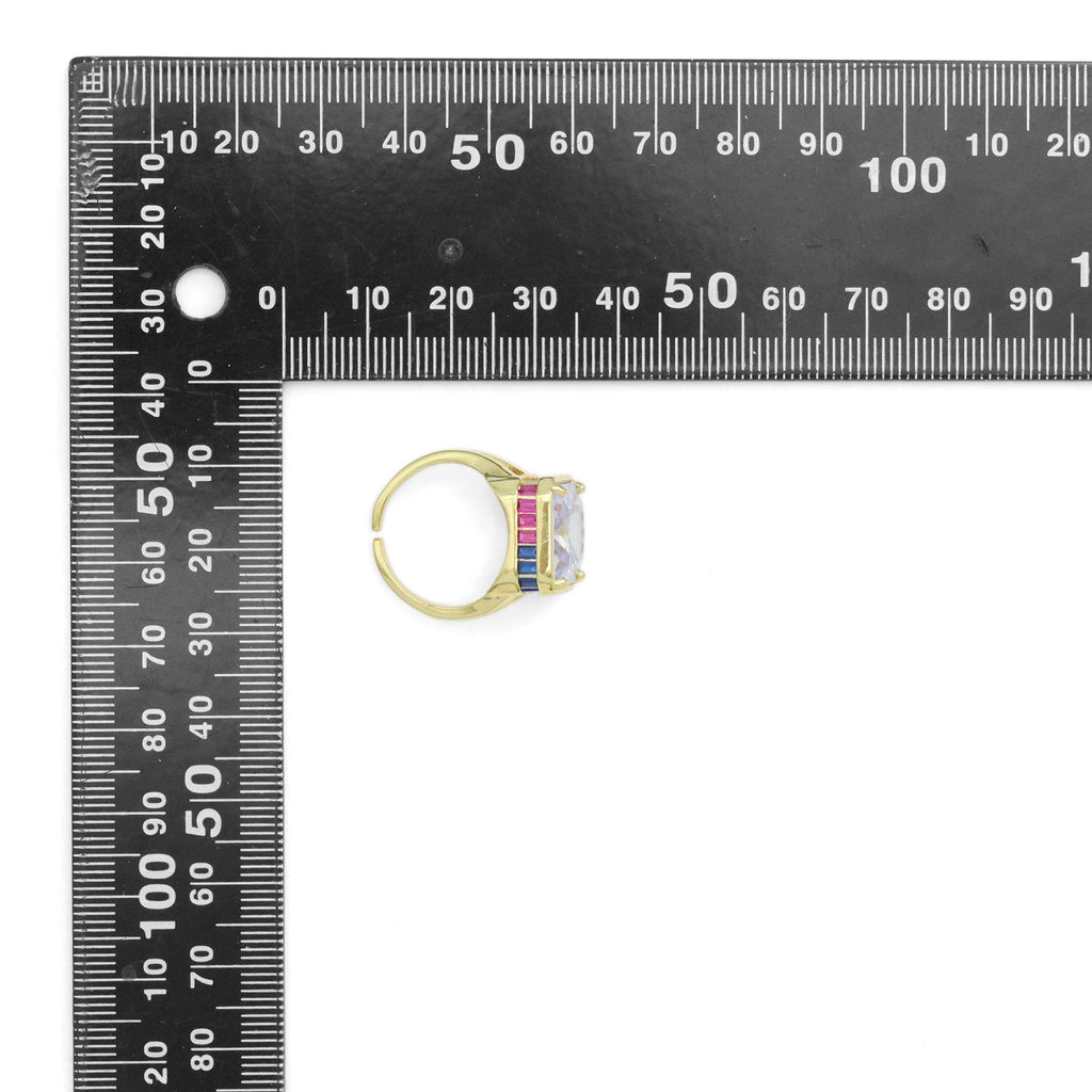 Big Clear Square Crystal multi color cz Statement Adjustable Ring, Sku#LX591