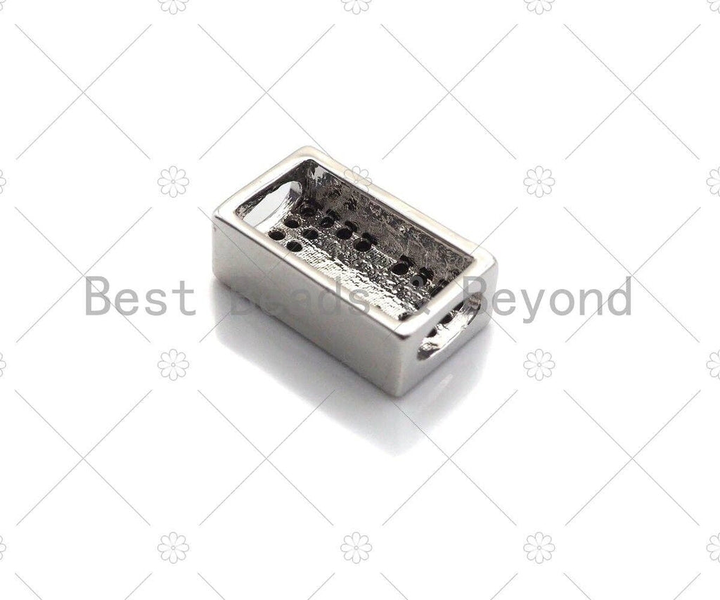 Black CZ Large Hole Embossment Crown Spacer Micro Pave Beads, Cubic Zirconia Cuboid Spacer Beads, Men's Bracelet Findings,13x8mm, SKU#LD11