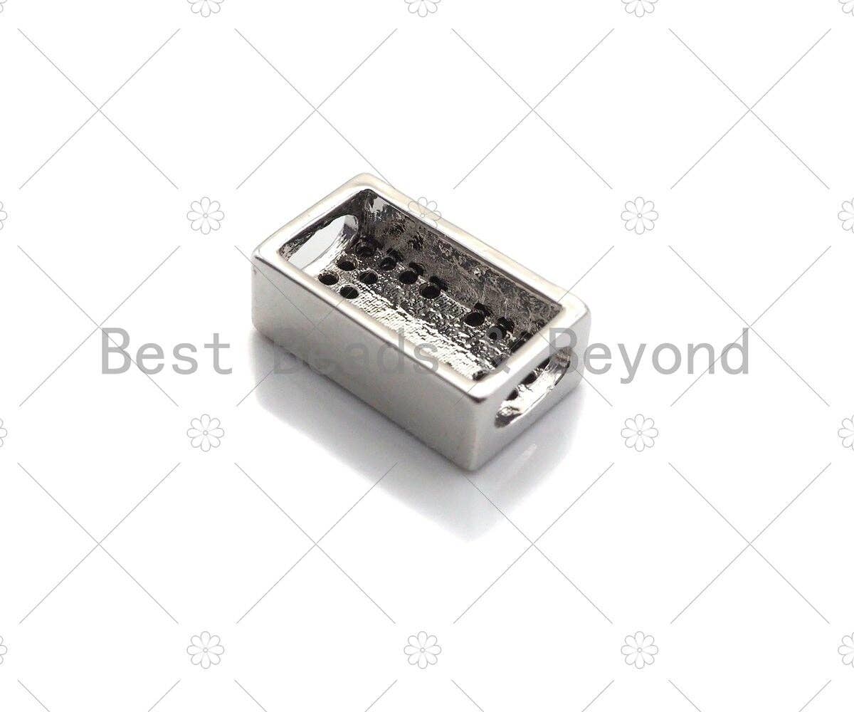 Black CZ Large Hole Embossment Crown Spacer Micro Pave Beads, Cubic Zirconia Cuboid Spacer Beads, Men's Bracelet Findings,13x8mm, SKU#LD11
