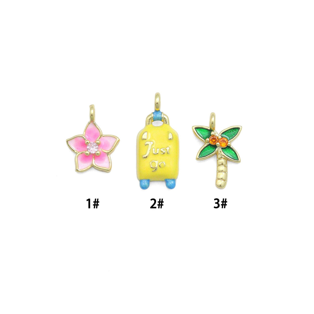 Flower Suitcase Coconut Tree Charm Travel Pendant,Sku#LD741