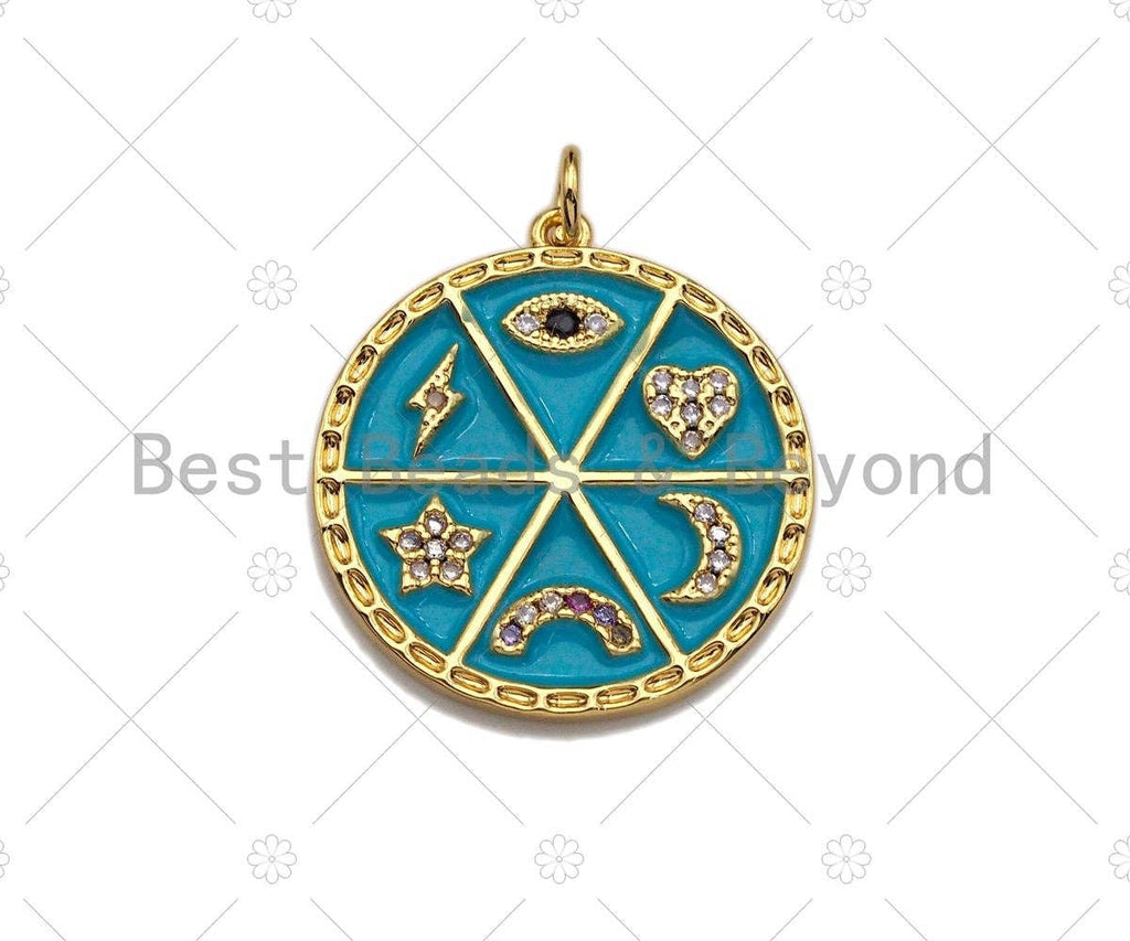 Pave CZ Turquoise Enamel Moon Star Heart Eye Rainbow Pendant, Enamel Pendant jewelry Findings, 22x24mm,sku#Z1237