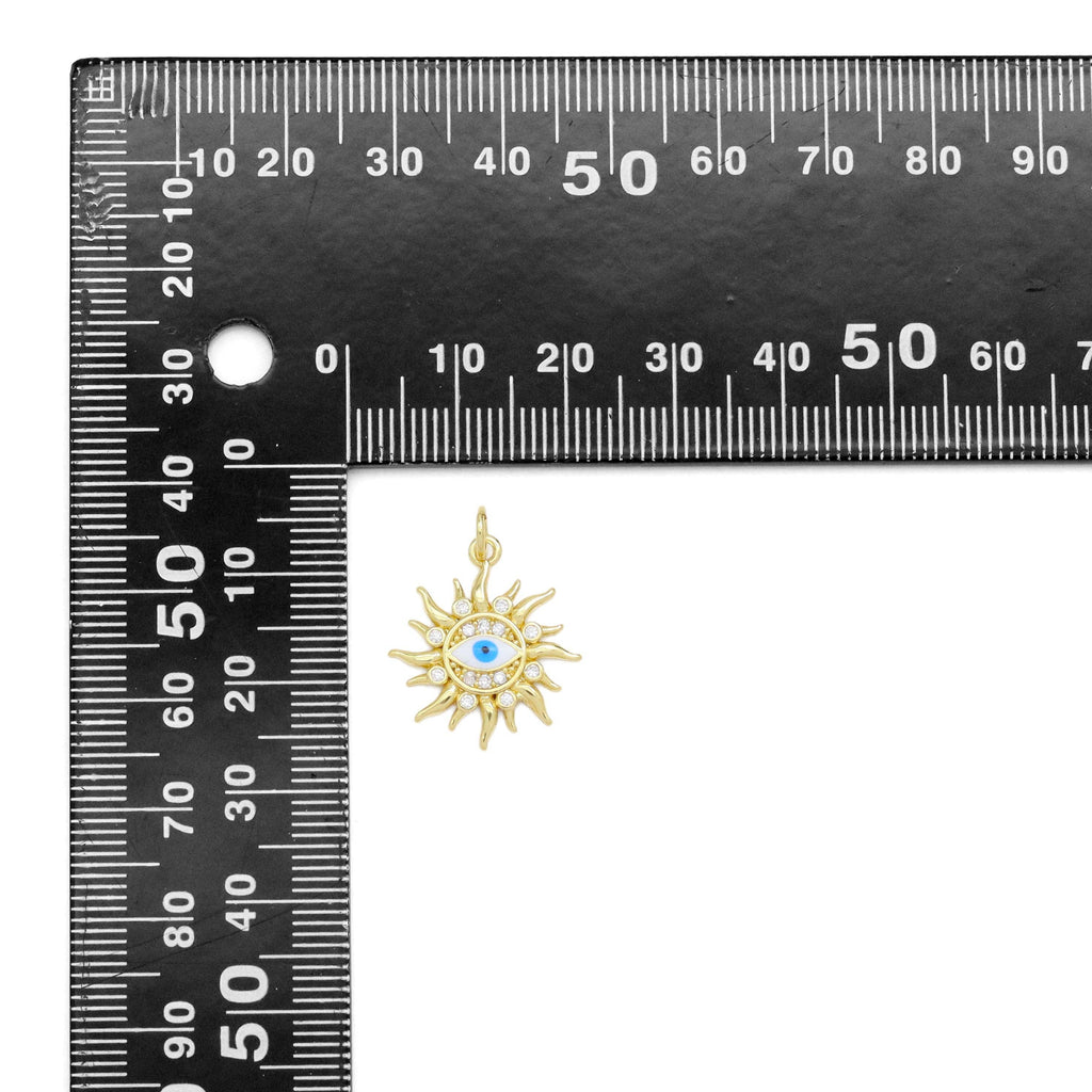 Gold CZ Evil Eye On Sun Shape Charm, Sku#Y926