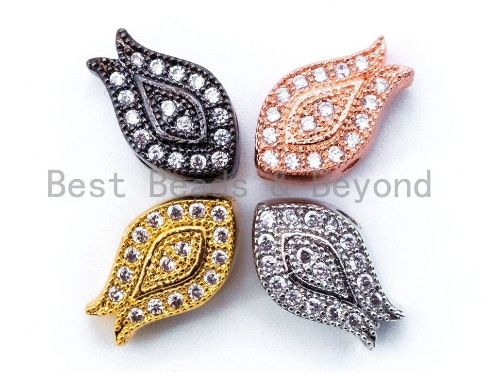CZ Micro Pave Tulip Flower Spacer Beads,Cubic Zironia Gold/Silver/Rose Gold/Black Spacer Beads,12x5x7mm, sku#N18