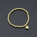Gold Hematite Ball Beads with Puffy heart stretchy Bracelet, Sku#L726