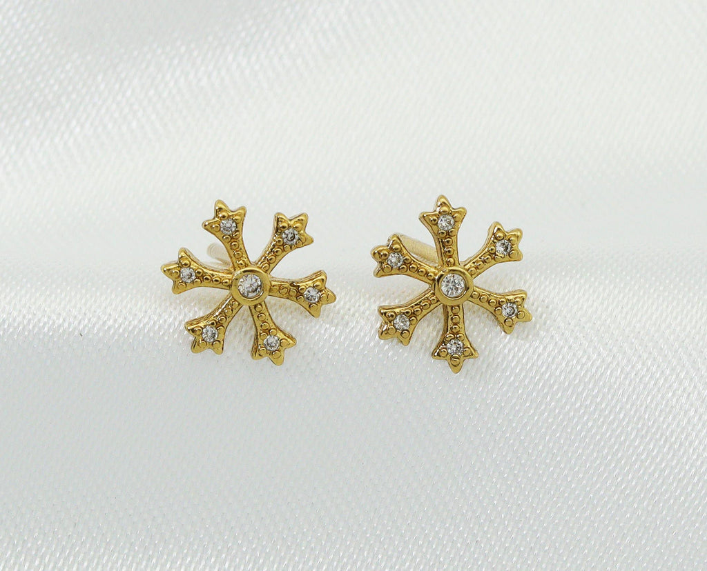 CZ Snowflake Stud Earrings, Sku#FH198
