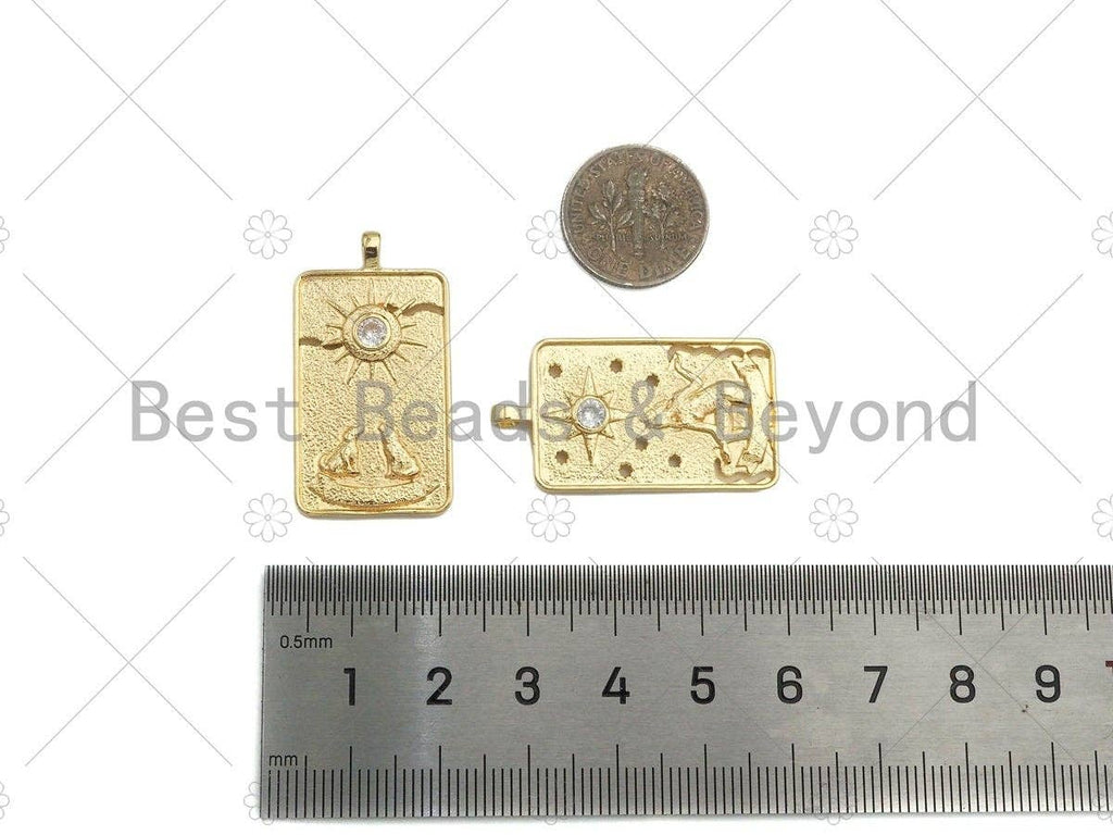 14K Gold Filled Tarot Card Charm, Sun Star Moon Rectangle Shape Pendant,Gold Medallion Charm, Tarot Card Necklace  Pendant,18x34mm, Sku#CP16