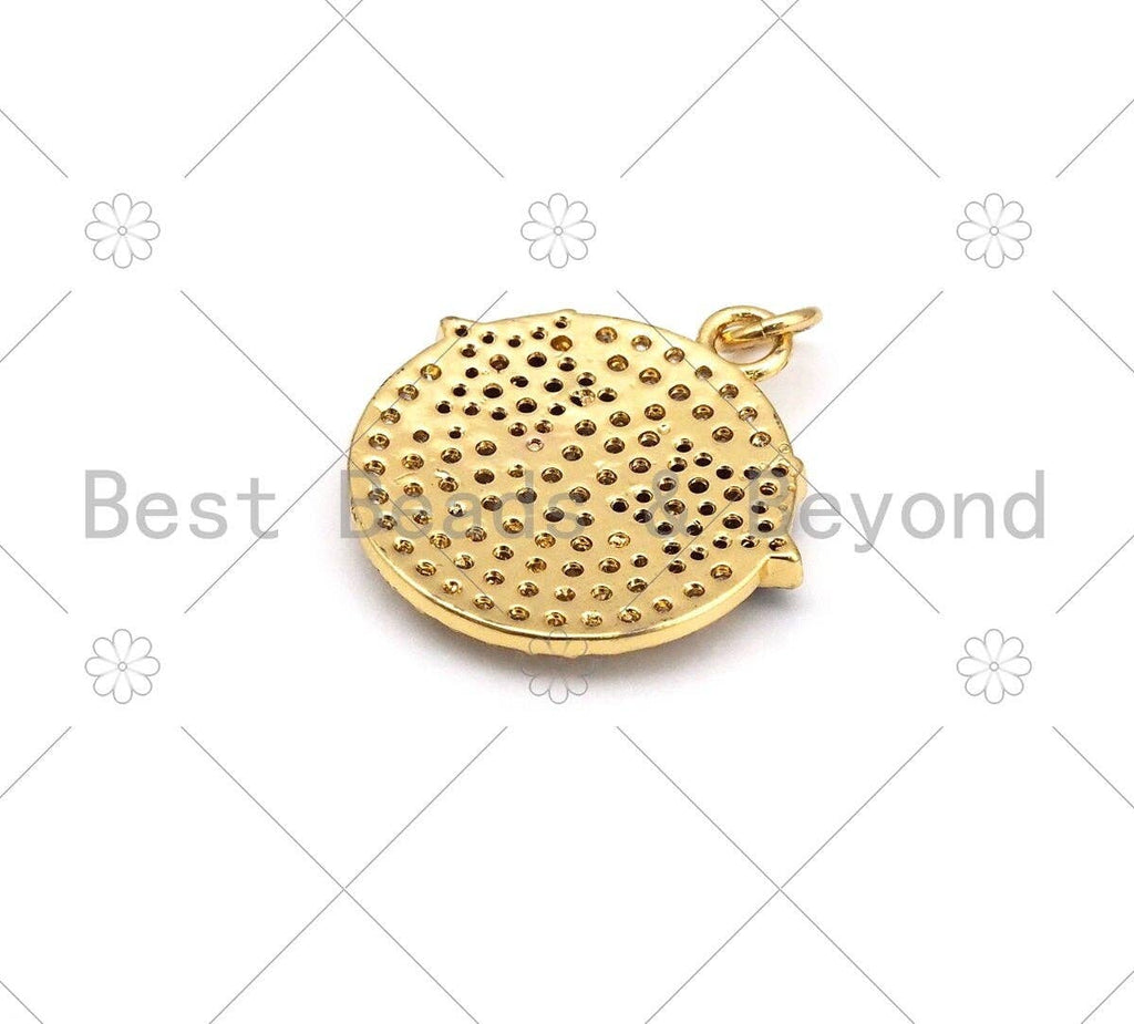 CZ Micro Pave Black Star Red Heart on Round Coin Pendant,18K Gold Filled Face Charm, Necklace Bracelet Charm22x24mm,Sku#L601