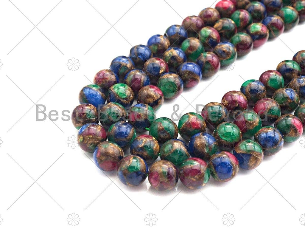 Gold Clinquant Beads, 4mm/6mm/ 8mm/10mm/12mm, Cloisonne Mixed Color Beads, 15.5" Full Strand Wholesale Gemstones,sku#U956