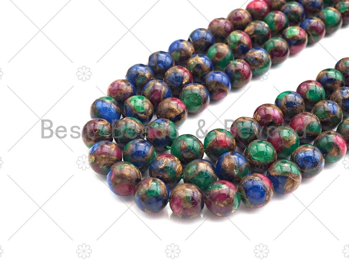 Gold Clinquant Beads, 4mm/6mm/ 8mm/10mm/12mm, Cloisonne Mixed Color Beads, 15.5" Full Strand Wholesale Gemstones,sku#U956