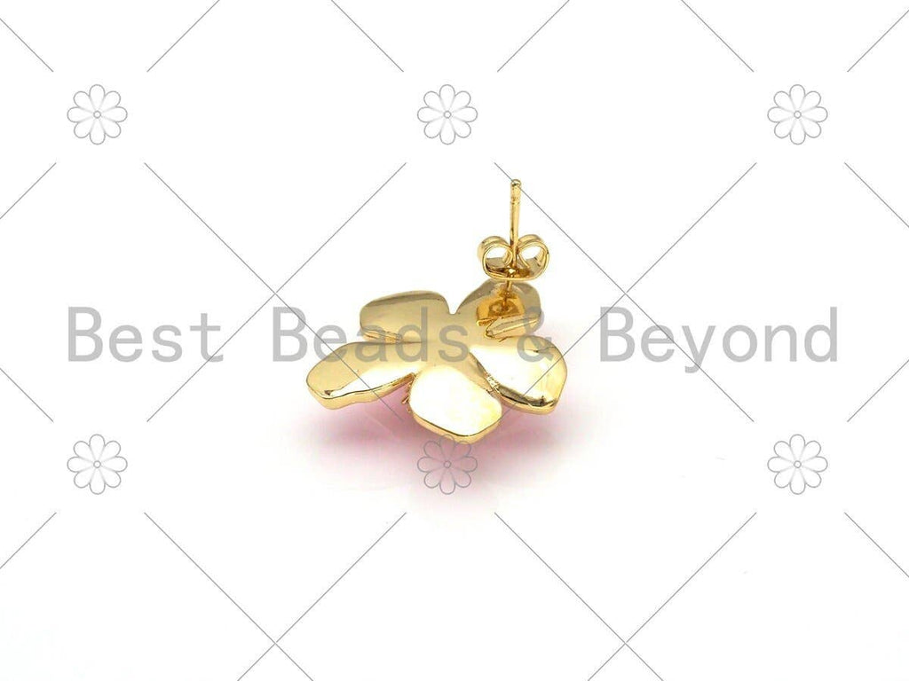 CZ Colorful Lilac Flower Enamel Earrings, Sku#J323