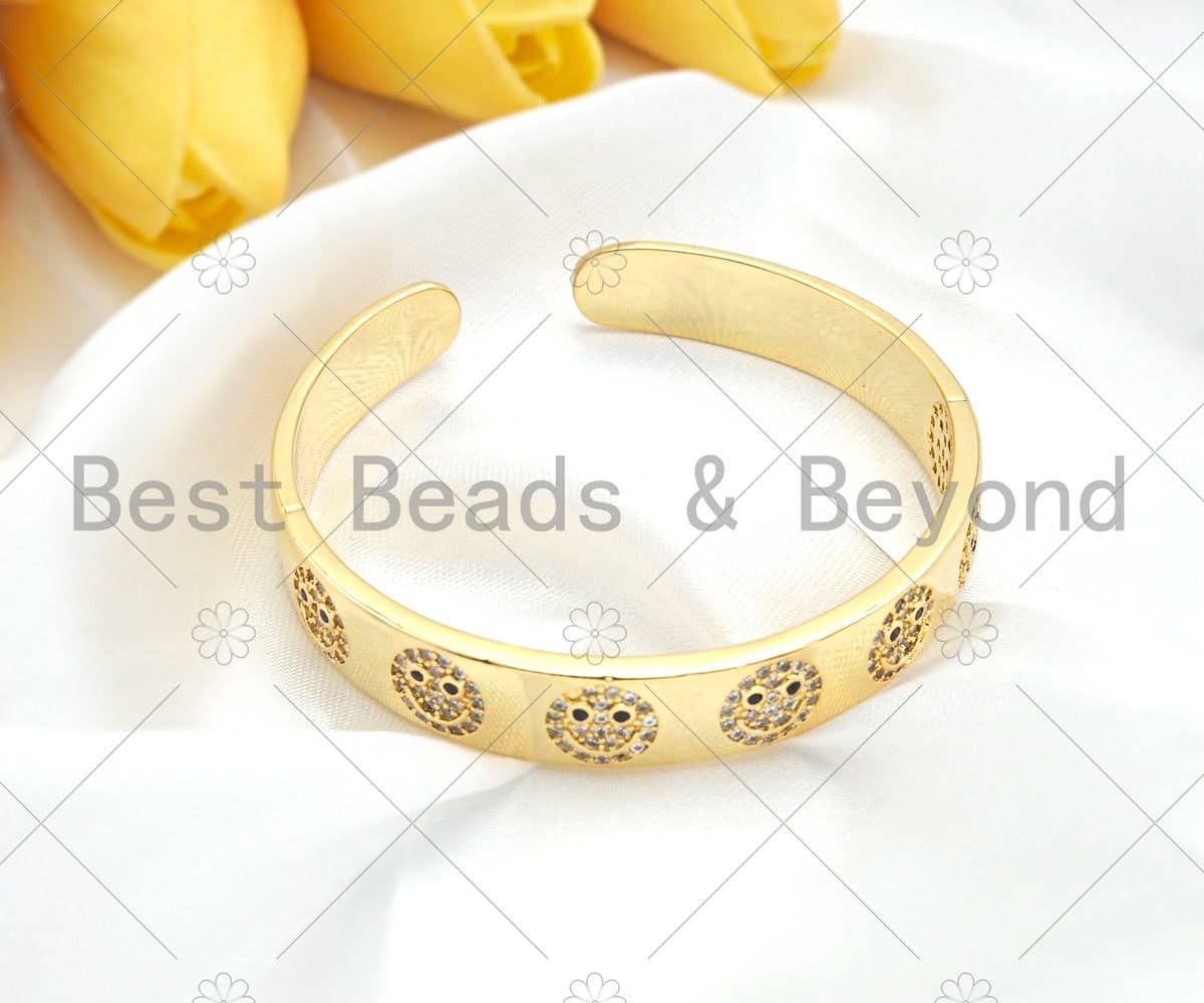 Pave Smiley Face Open Cuff Bracelet, LK353
