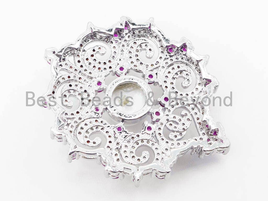 CZ Micro Pave Flower pendant with pearl, sku#L148