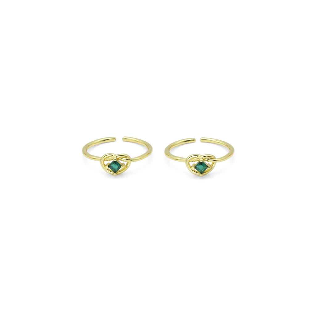 Gold Green CZ Knotted Heart Adjustable Ring, Sku#LK876