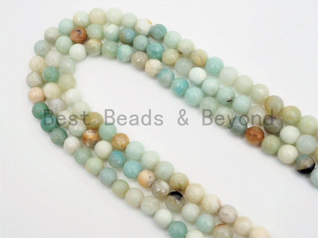 Quality Natural Amazonite beads, 6mm/8mm/10mm/12mm, Faceted Round Amazonite Gemstone Beads, 15.5inch strand, SKU#U392