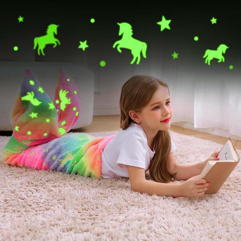 Kids Mermaid Tail Blanket - Mermaid Tail Blankets Glow in the Dark - Flannel Mermaid Blanket Gifts for Girls - Luminous Star Super Soft Tie Dye Girls Toys-Sleeping Bags