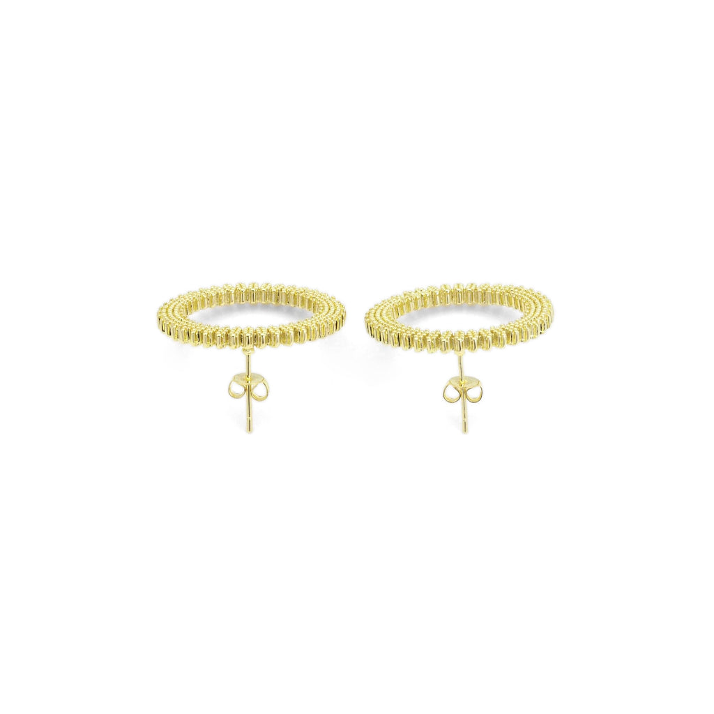 Gold Round Circle CZ Stud Earrings, Sku#LK846