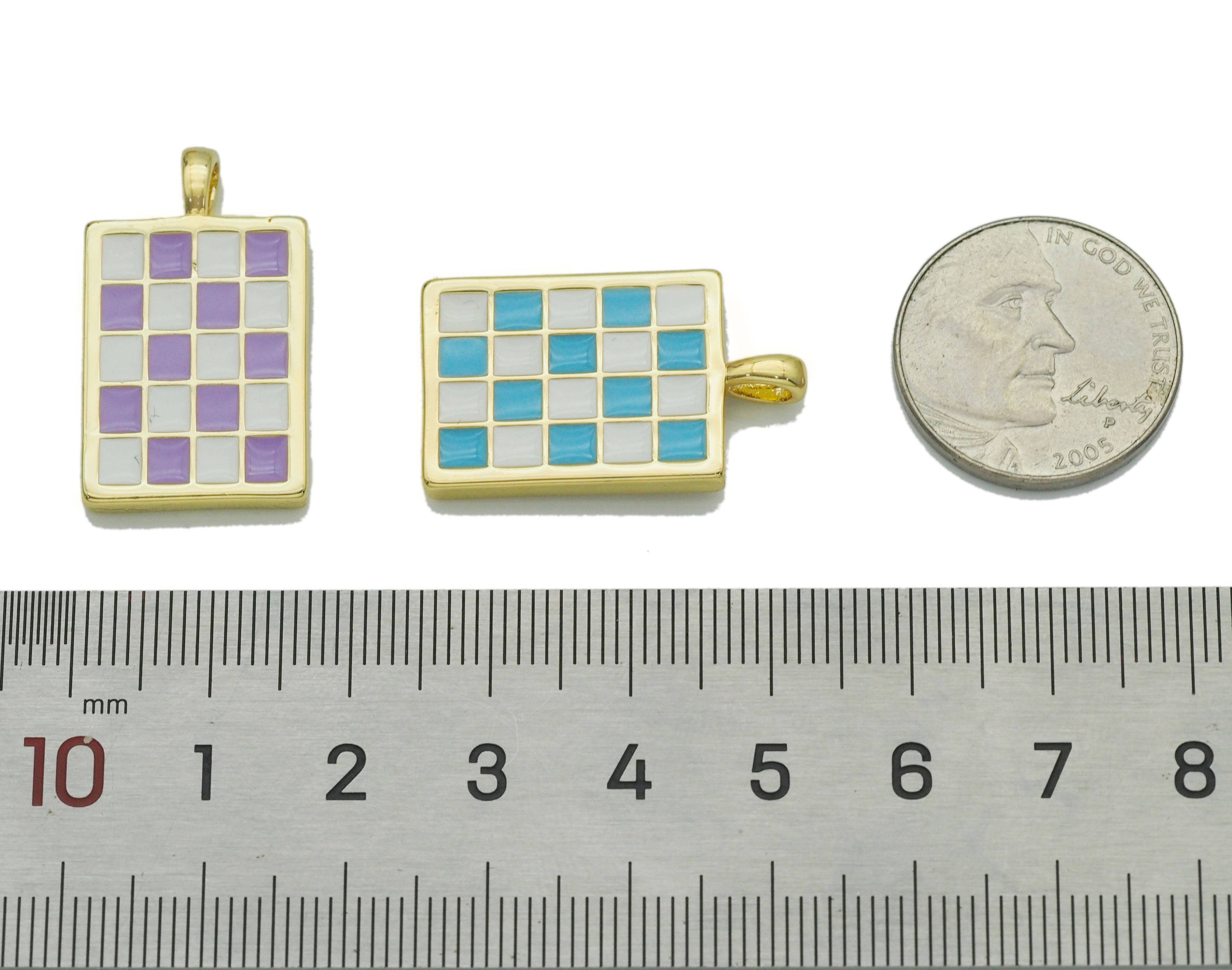 Enamel Checkboard Rectangle Pendant, Sku#F1517