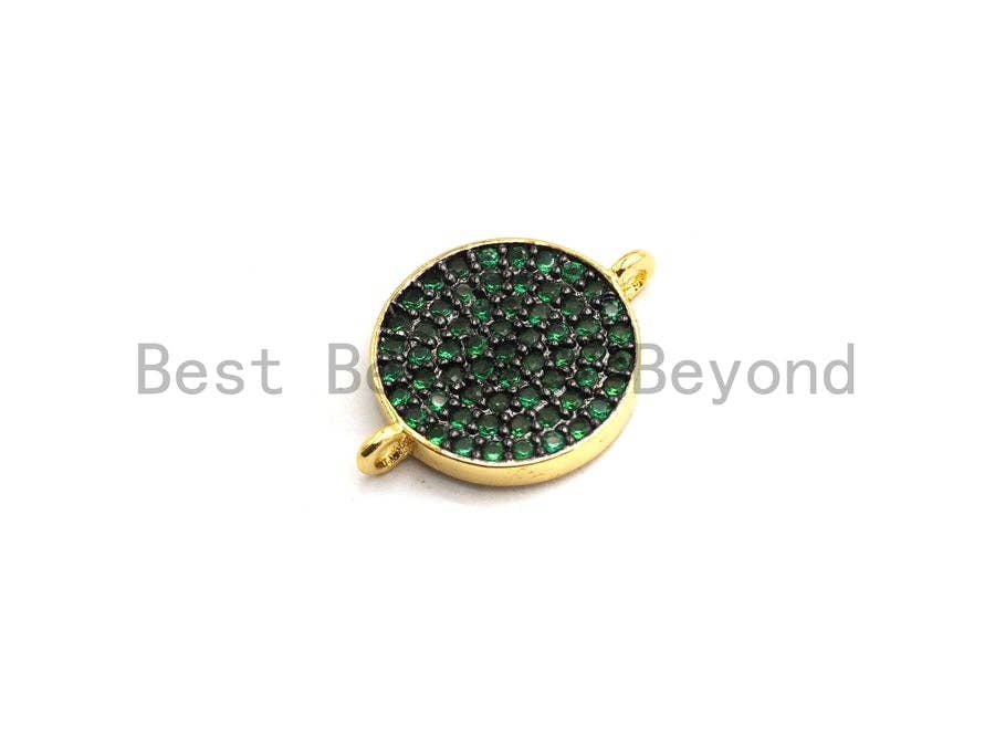 CZ Micro Pave Round Coin Connector for Bracelet/Necklace, Fuchsia/Brown/Turquoise/Black/Blue Color CZ Pave Beads,12x16mm, sku#E450