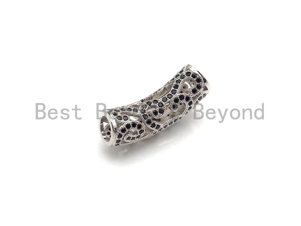 Black CZ CZ Micro Pave Curved Tube , CZ curved tube, Gold Silver Black Rose Gold Color Spacer Tube, 29x5mm, Sku#X148