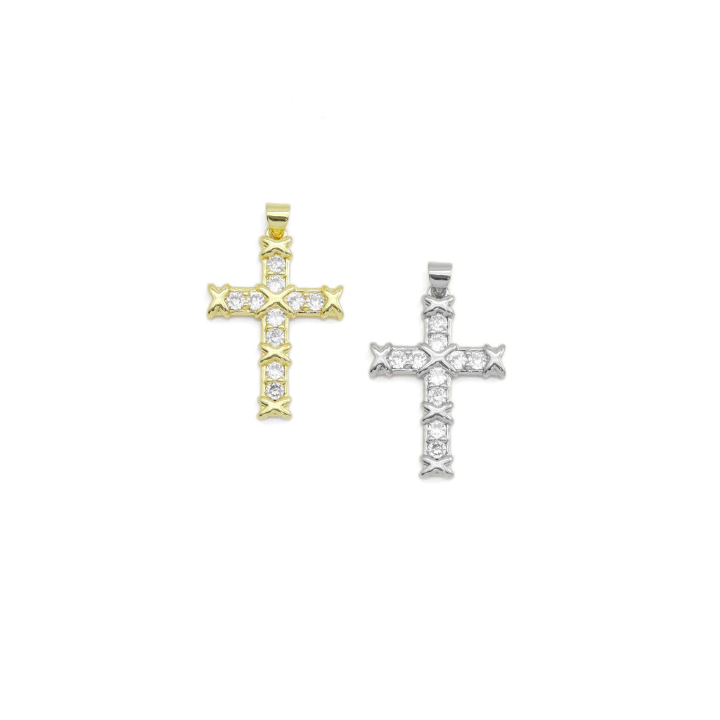 Gold Silver Clear CZ Cross Shape Pendant, Sku#LX441