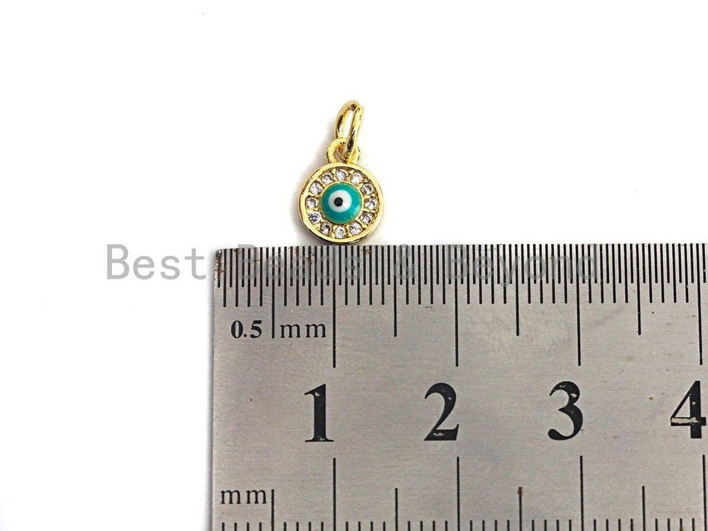 CZ Micro Pave Round Evil Eye on Disc Pendant, Cubic Zirconia Pendant, Silver/Gold Tone, 7x9mm, Sku#Z421