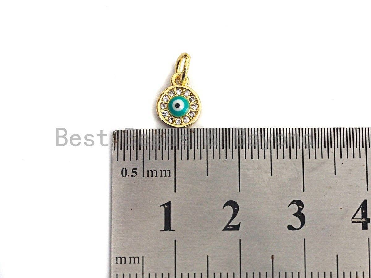 CZ Micro Pave Round Evil Eye on Disc Pendant, Cubic Zirconia Pendant, Silver/Gold Tone, 7x9mm, Sku#Z421