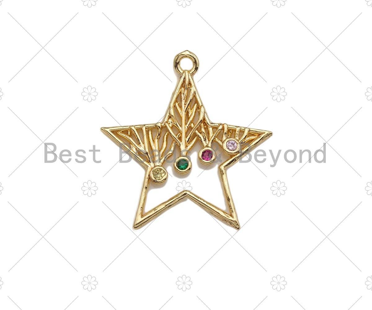 Filigree Gold Mulitcolor Stone Lacy Star/half Circle/Fan Shape Charm, Brushed Gold  Charm Pendants for Earrings necklace making, sku#CP03