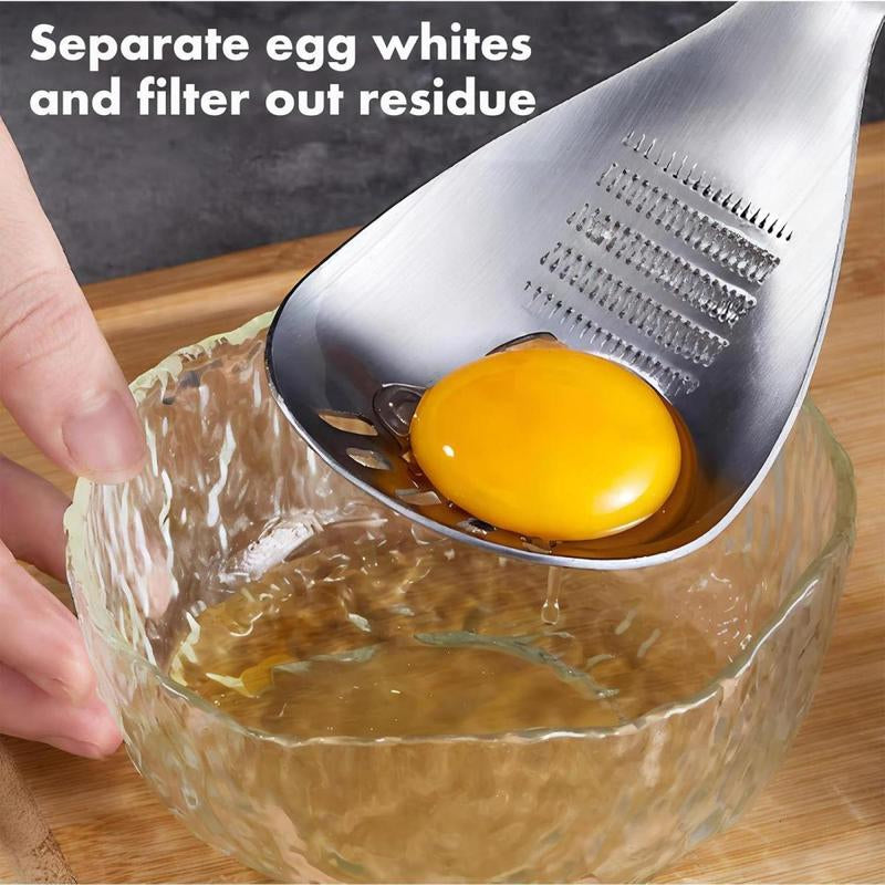 Heavy Duty Food Grade Stainless Steel: Multifunctional Potato Masher with Slotted Spoon & Raw Egg Separator, Durable Kitchen Gadget for Mashing Potatoes, Avocados, Vegetables & Beans, Easy Clean & Dishwasher Safe.