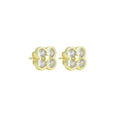 Clear CZ Gold Clover flower Stud Earrings, Sku#LK1136