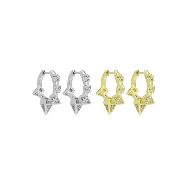 Clear CZ Gold Spike Hoop Earrings, Sku#LX741