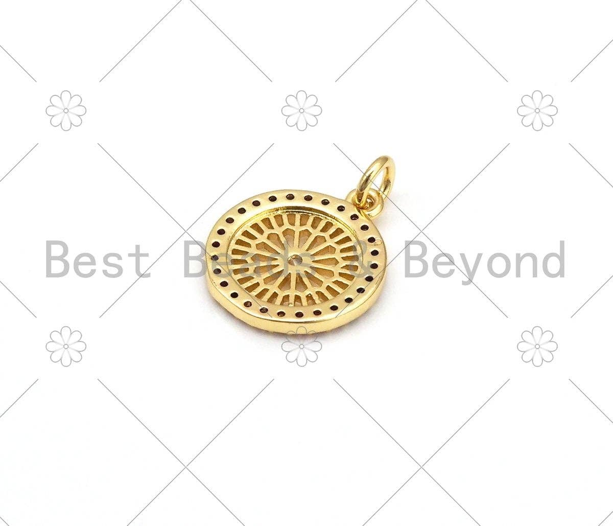 Colorful CZ Micro Pave Filigree Round Shape Pendant,18K Gold Filled CZ Charm, Necklace Bracelet Charm Pendant, 18x15mm,Sku#LK415