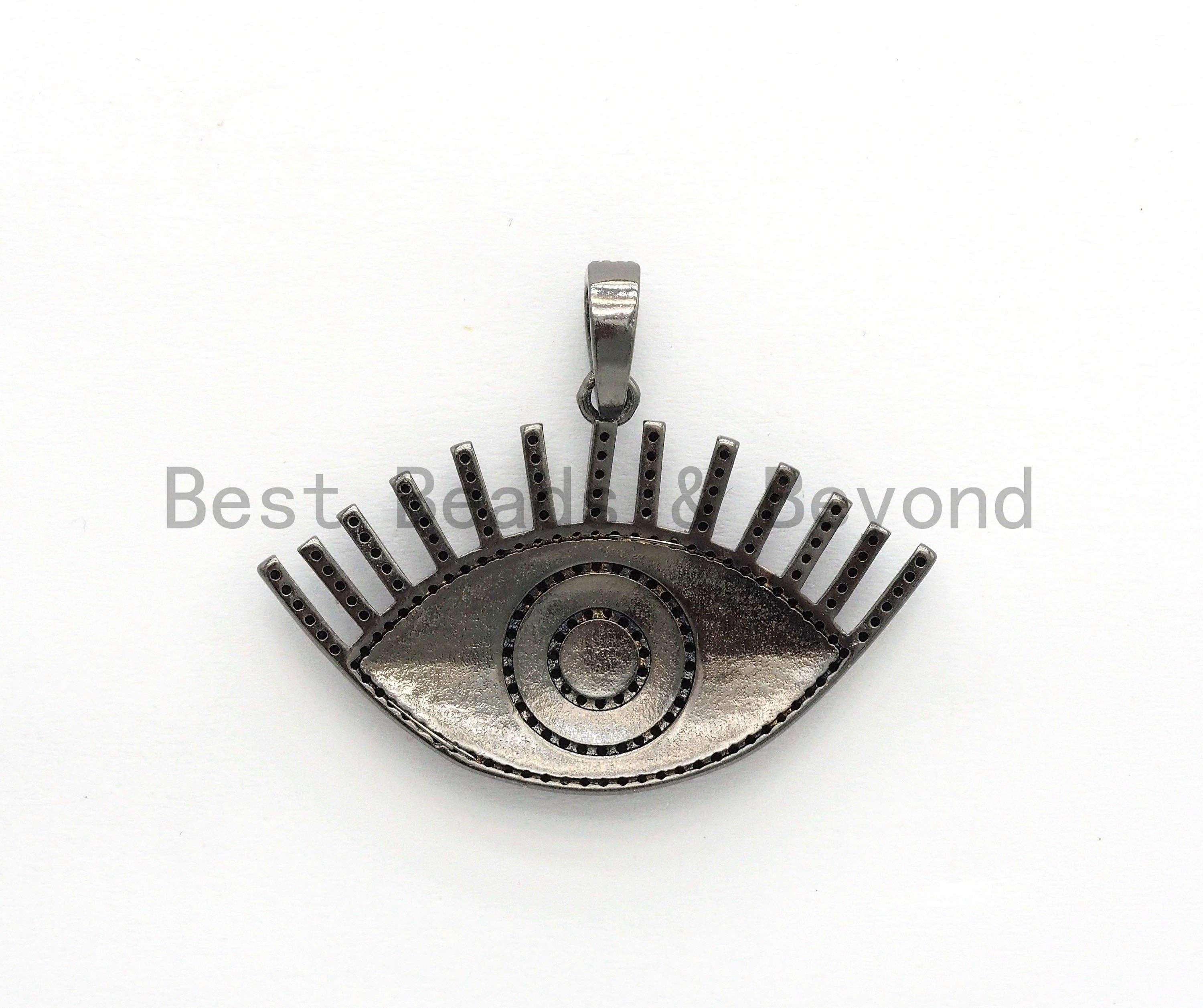 Enamel Colored Long eyelash Evil Eye Pendant/Focal,Blue/Red/Black/, CZ Micro Pave Oil Drop Eye pendant,Enamel Jewelry,26x41mm,,sku#F603