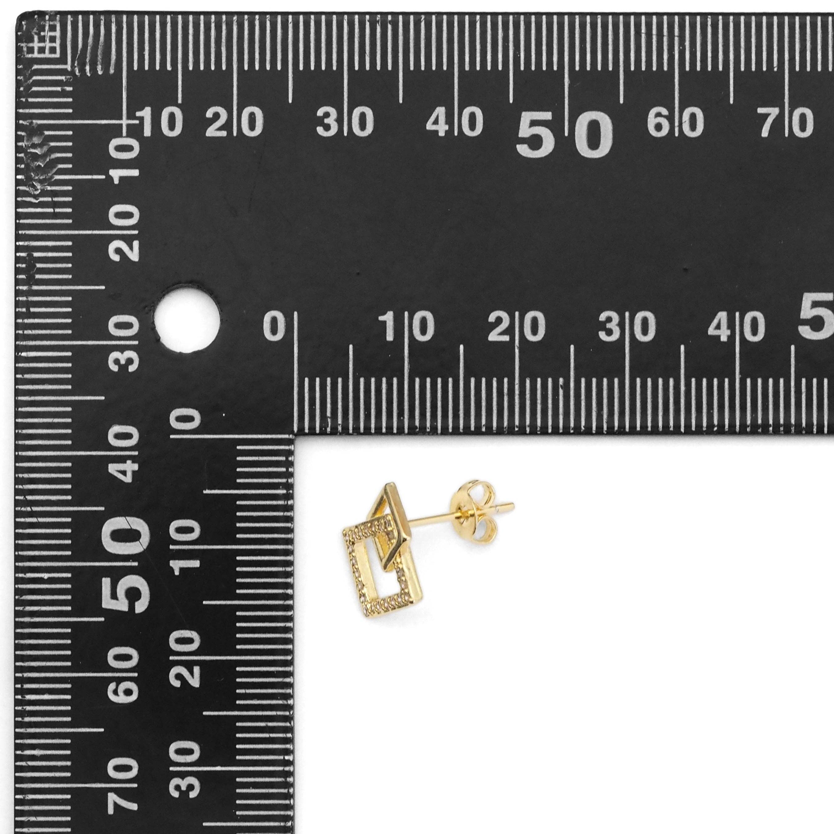 CZ Gold Two Square Geometry Stud Earrings, Sku#LK835