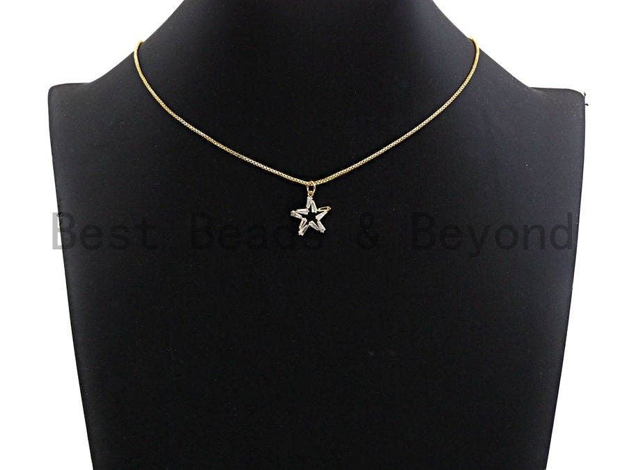 CZ Clear Micro Pave Five Point Star Pendant, Five Point Star Shaped Pave Pendant, Gold plated, 15x16mm, Sku#Y233
