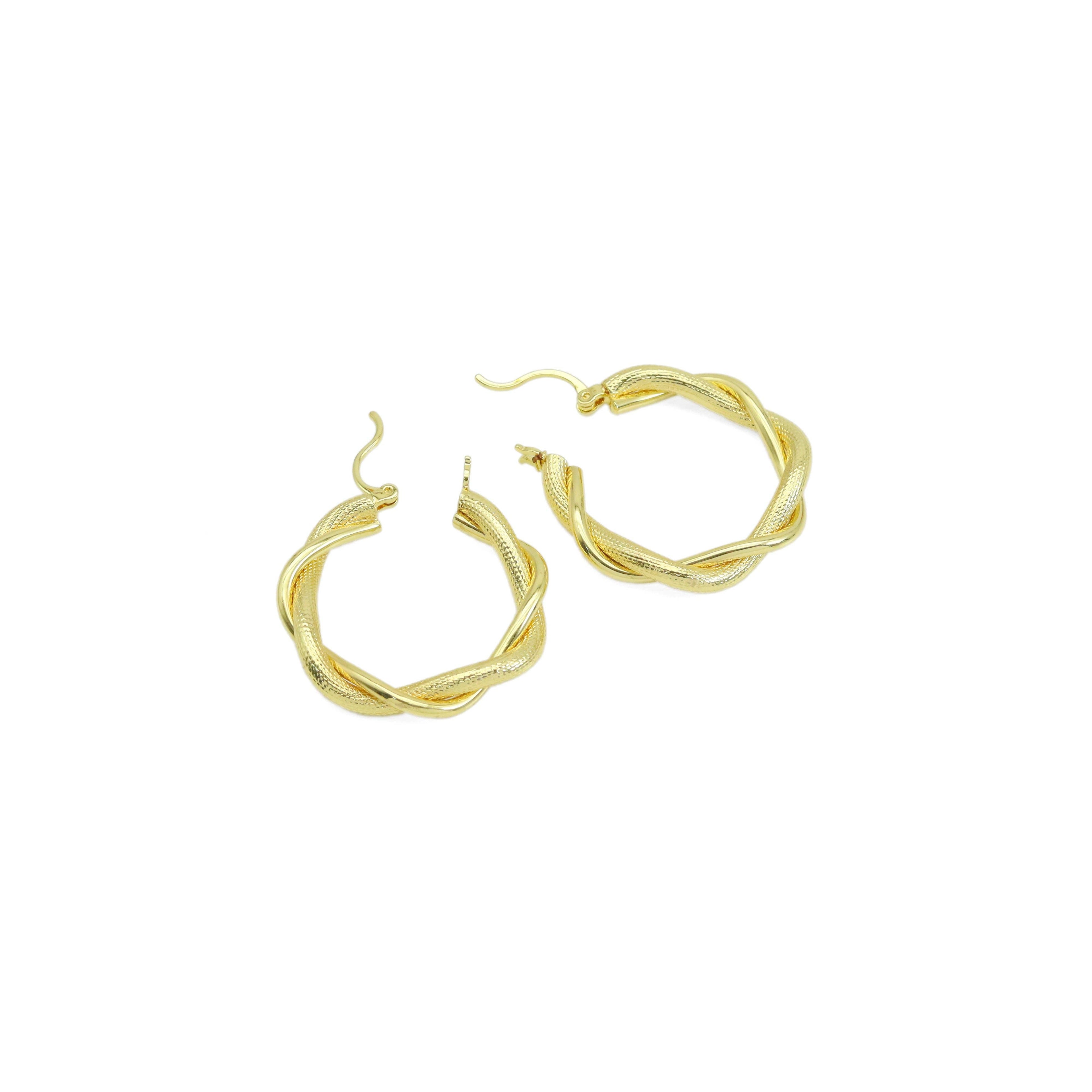 Gold Twisted Hoop Earrings, Sku#JL194