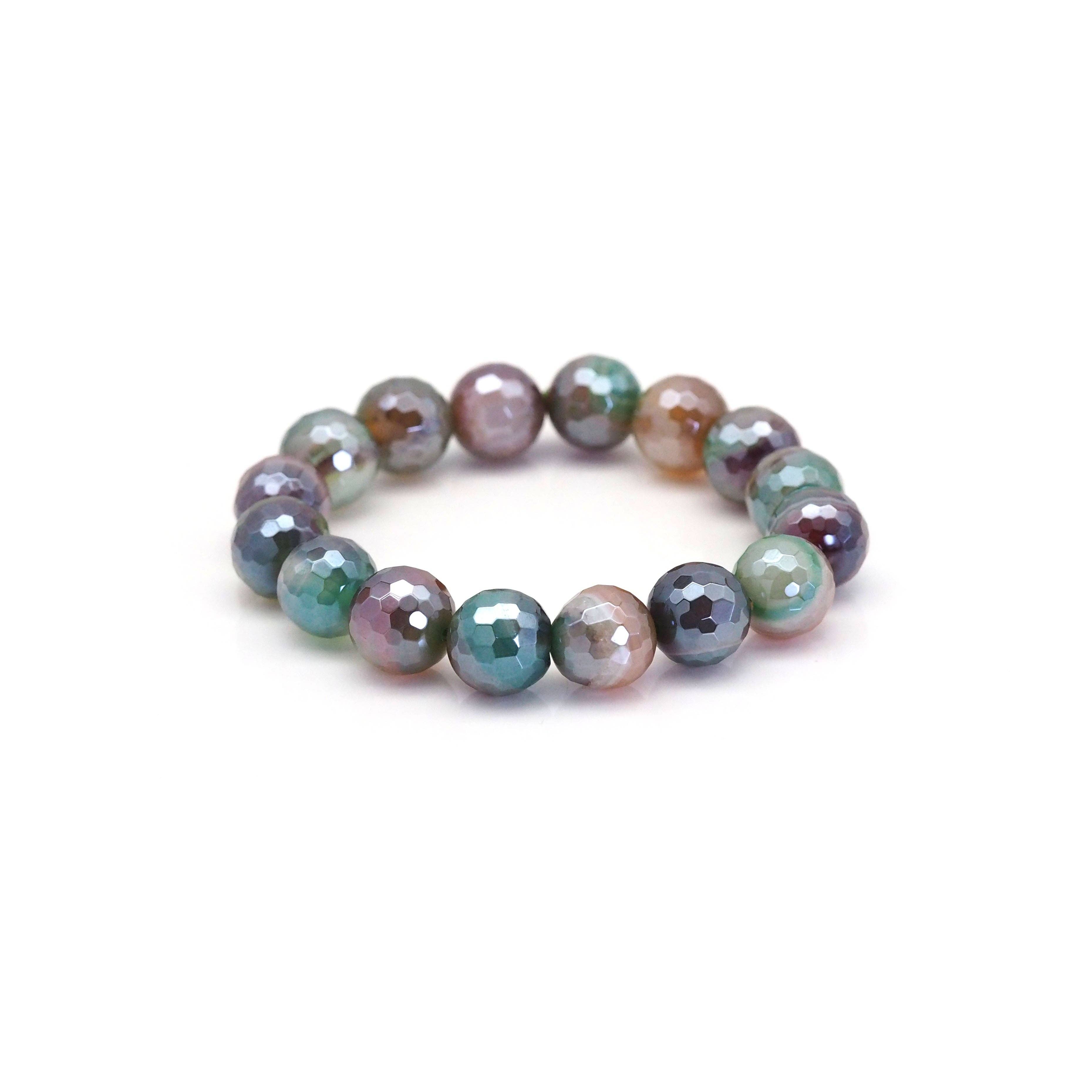 Mystic Brown Green Banded Agate Stretchy Bracelet, 8mm/10mm/12mm, SKU#EF401