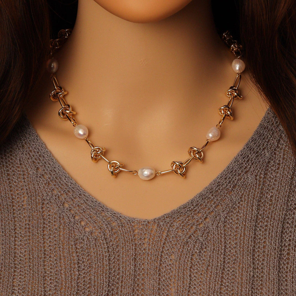 Knotted Chain Fresh Water Pearl Necklace Bracelet, sku#EF497