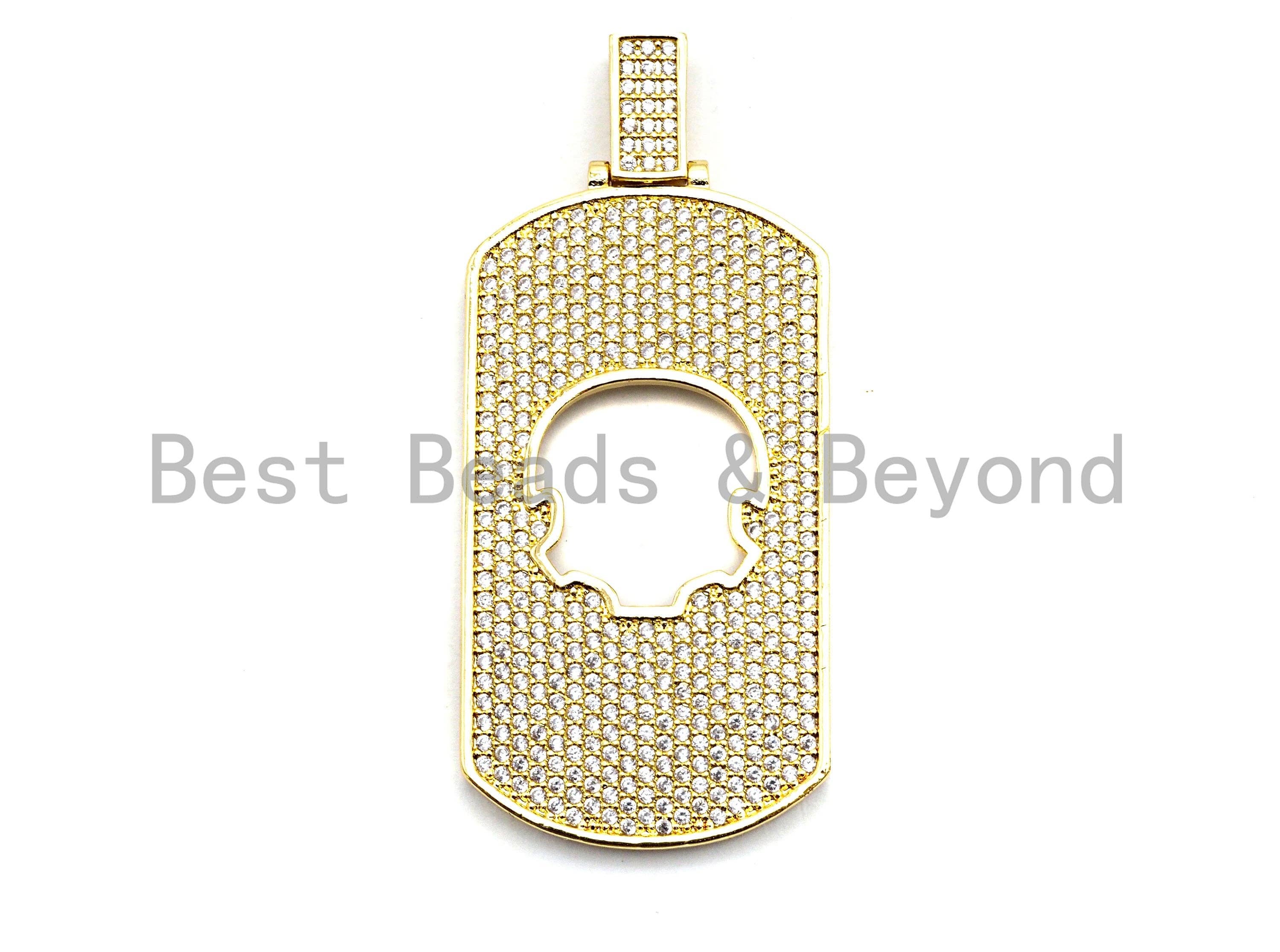 Large CZ Clear/Black Micro Pave Dog tag Hollow Out Skull Pen