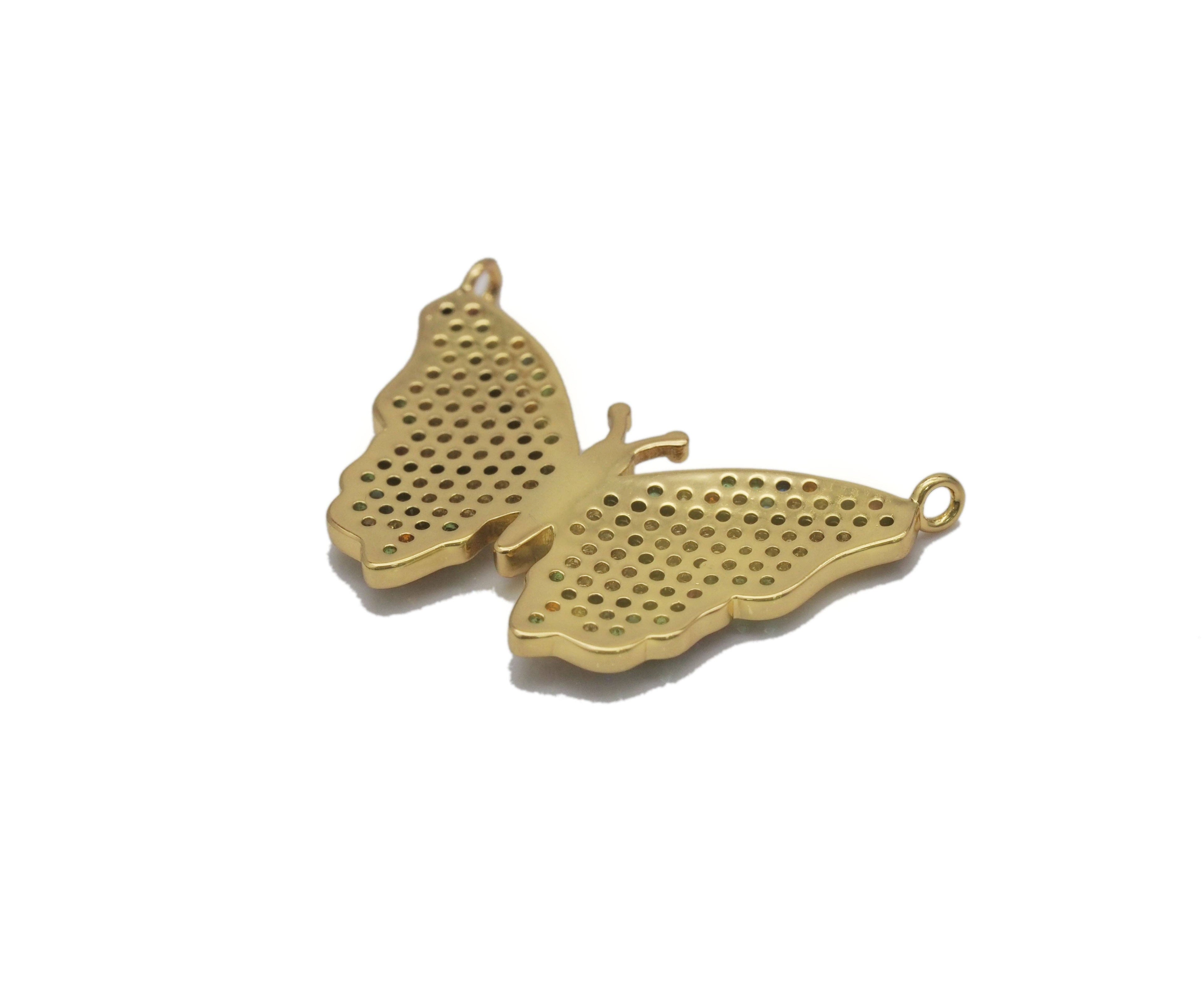 Gold Colorful CZ Butterfly Charm, Sku#Y726