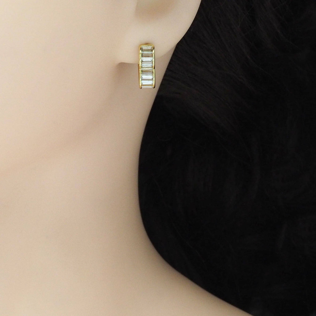 Gold Clear Baguette CZ Heart Hoop Earrings, Sku#Y896