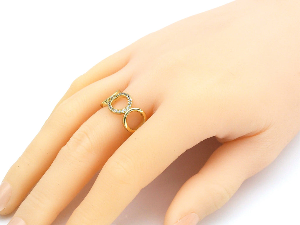 Gold CZ Circle Link Adjustable Ring, Sku#X219